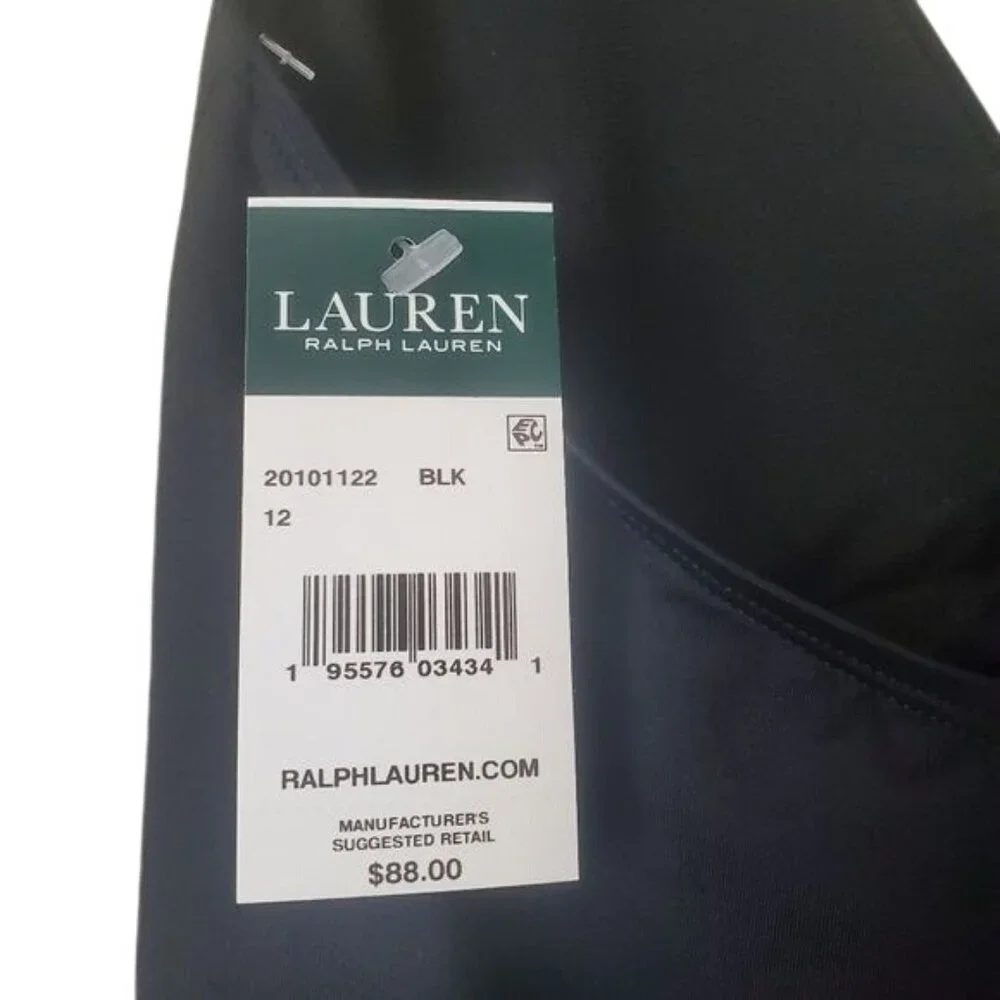 Lauren‎ Ralph Lauren Black Halter Tankini Top Front Tie Back Swimwear Size 12
